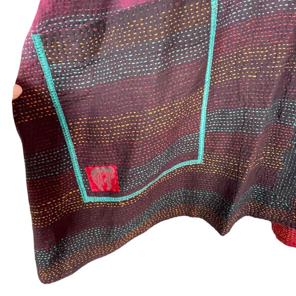 Mieko Hand-Stitched Reversible Kimono Jacket Sz 1 Artisan Boho Patchwork Kantha - Picture 16 of 16